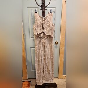 Hippie Rose Neutral Crochet Knit Set in Beige